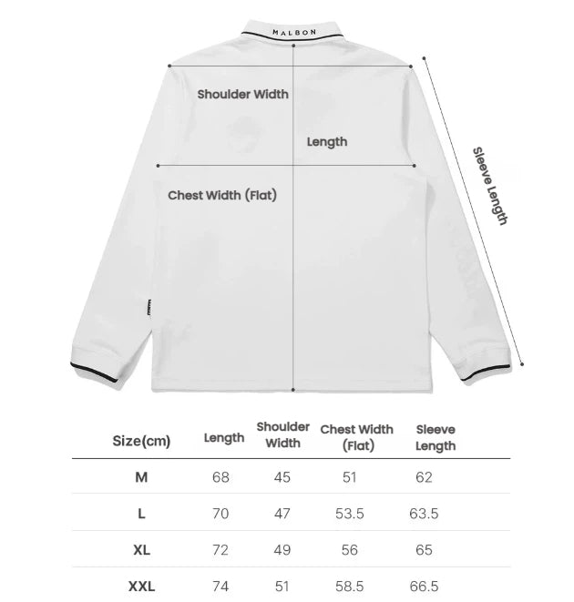 Malbon Men's Long-Sleeve Golf Polo Shirt White size chart