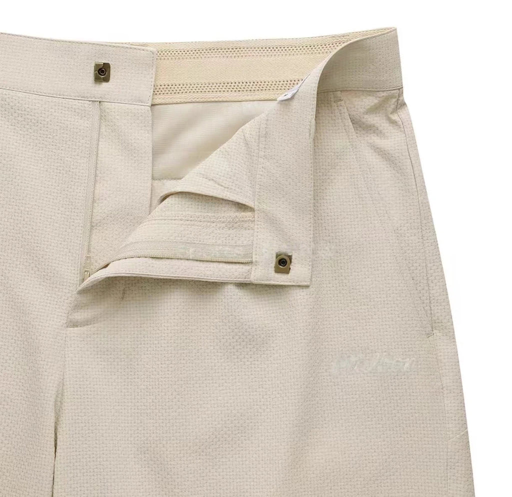 Malbon Studio Seoul Seersucker Setup Shorts Beige seersucker golf shorts front view