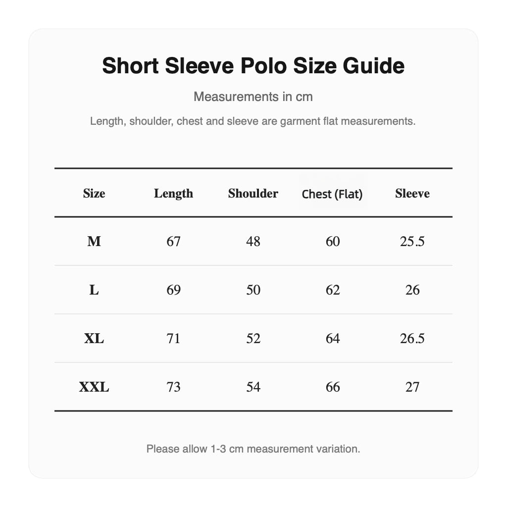 Malbon Short Sleeve Polo Shirt Black size chart