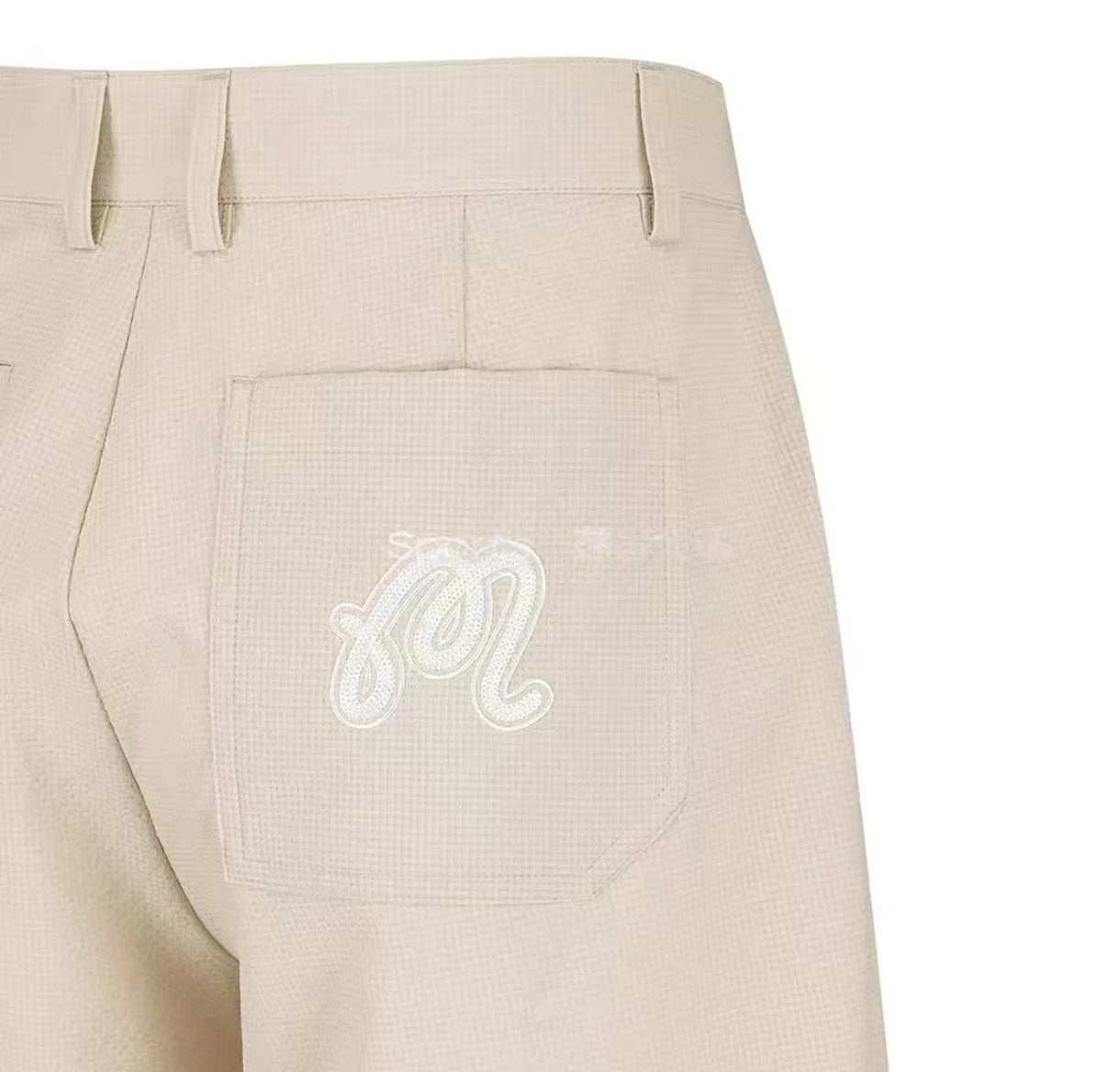 Malbon Studio Seoul Seersucker Setup Shorts Beige seersucker golf shorts front view