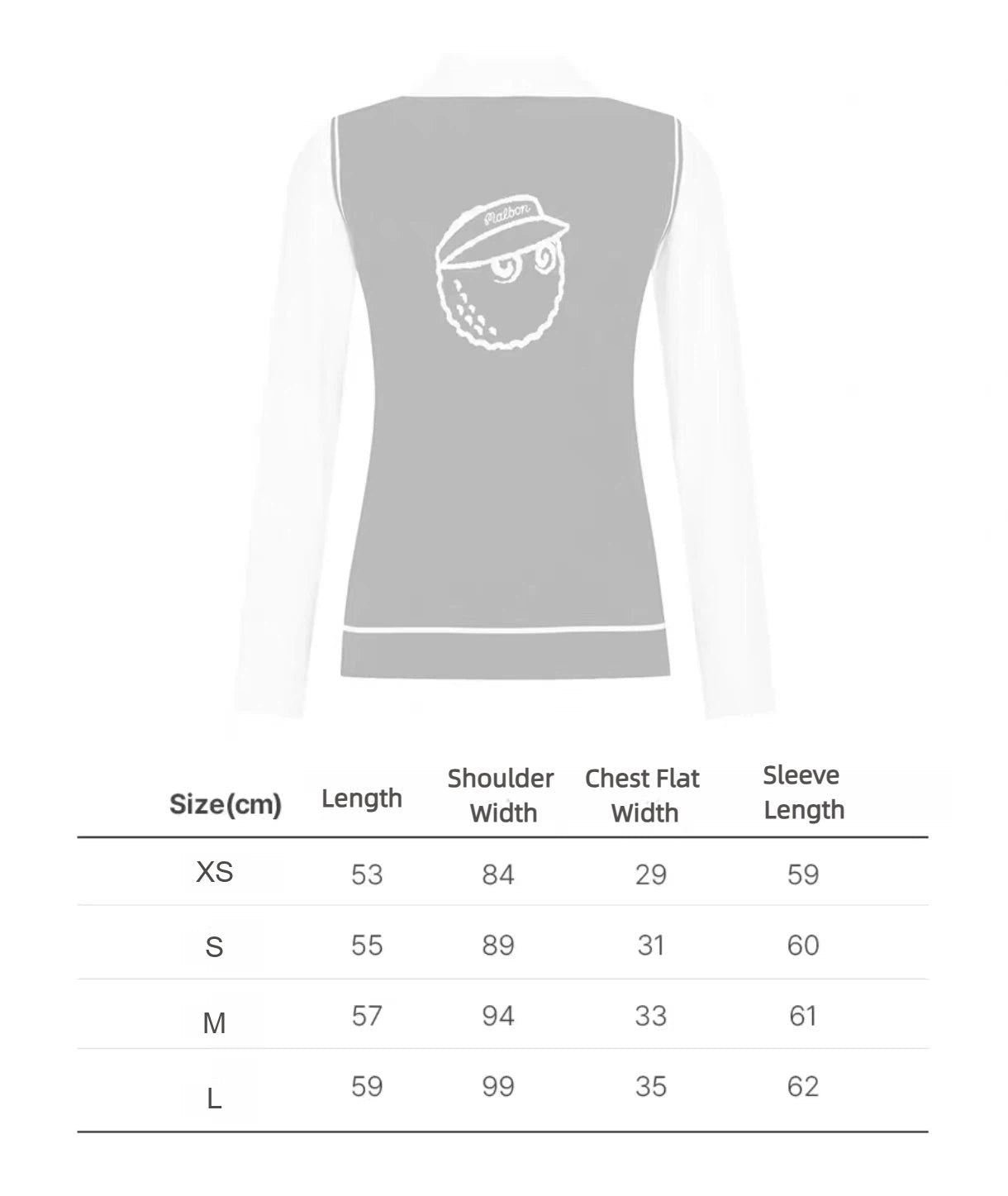 Malbon Golf Women's Knit Long Sleeve Beige letter size chart