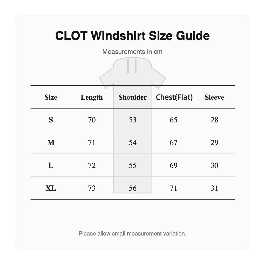 Malbon CLOT Windshirt Green size chart
