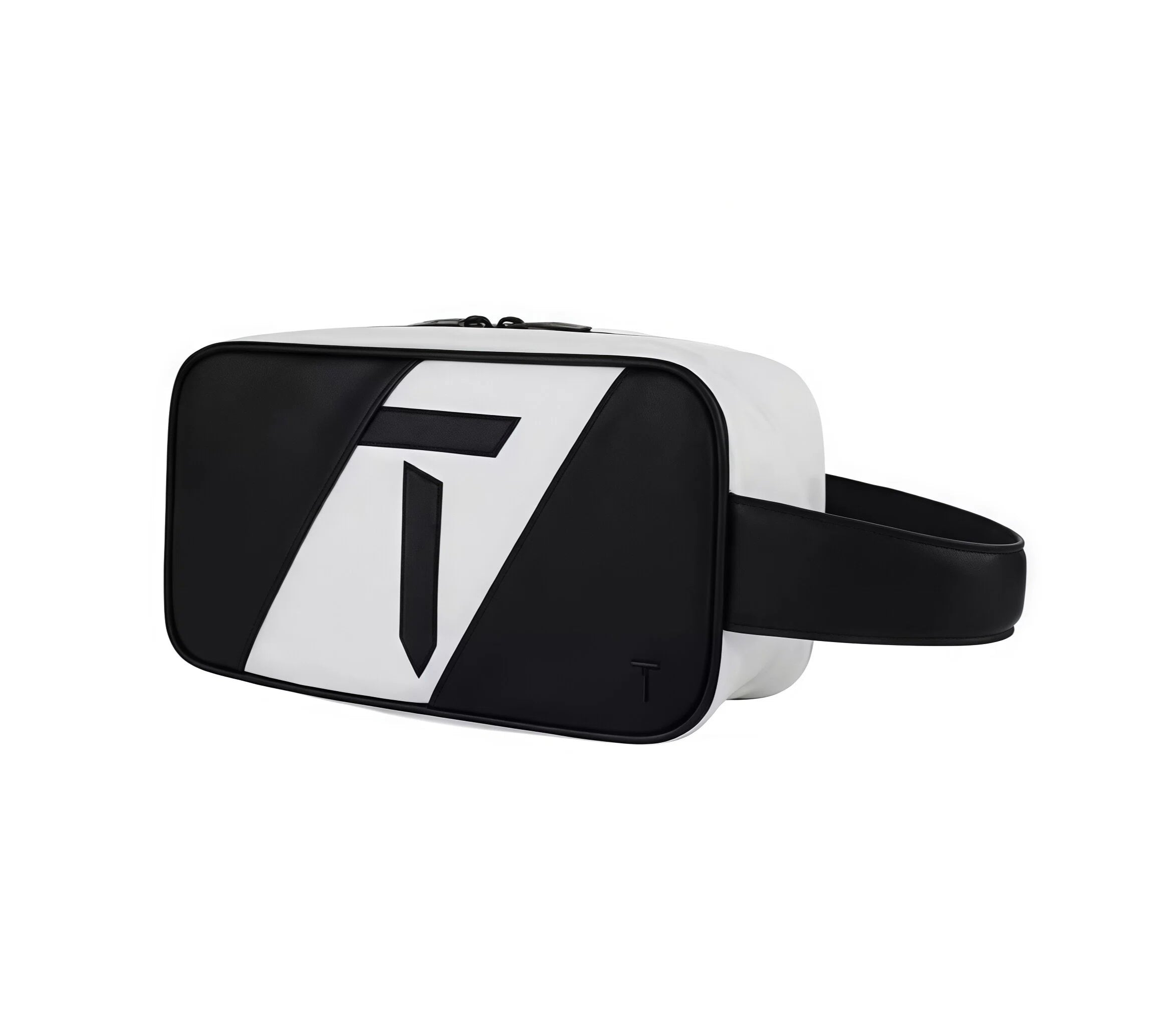 Alternative side angle of the European Tour golf pouch showing the full geometric pattern and wrist strap. Ideal for travel, gym, or daily use.