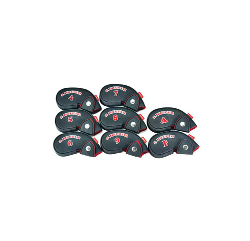 G.Winner Streamlined Golf Iron Covers Set in black with red numbers 4, 5, 6, 7, 8, 9, A, P - magnetic closure design for secure fit and club protection