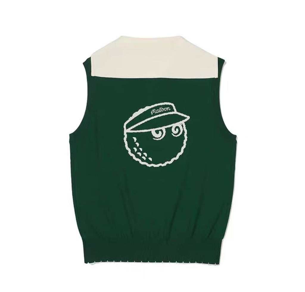 Malbon Women's Knit Short Sleeve Polo Shirt Green knit golf polo front view