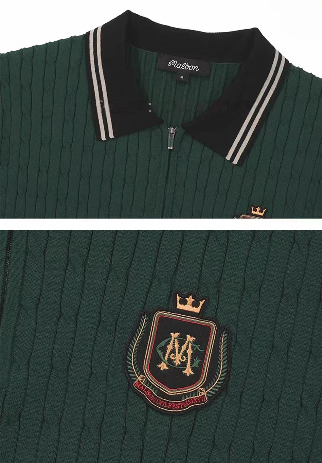 Malbon Preserve Cable Knit Sweater Green golf sweater front view