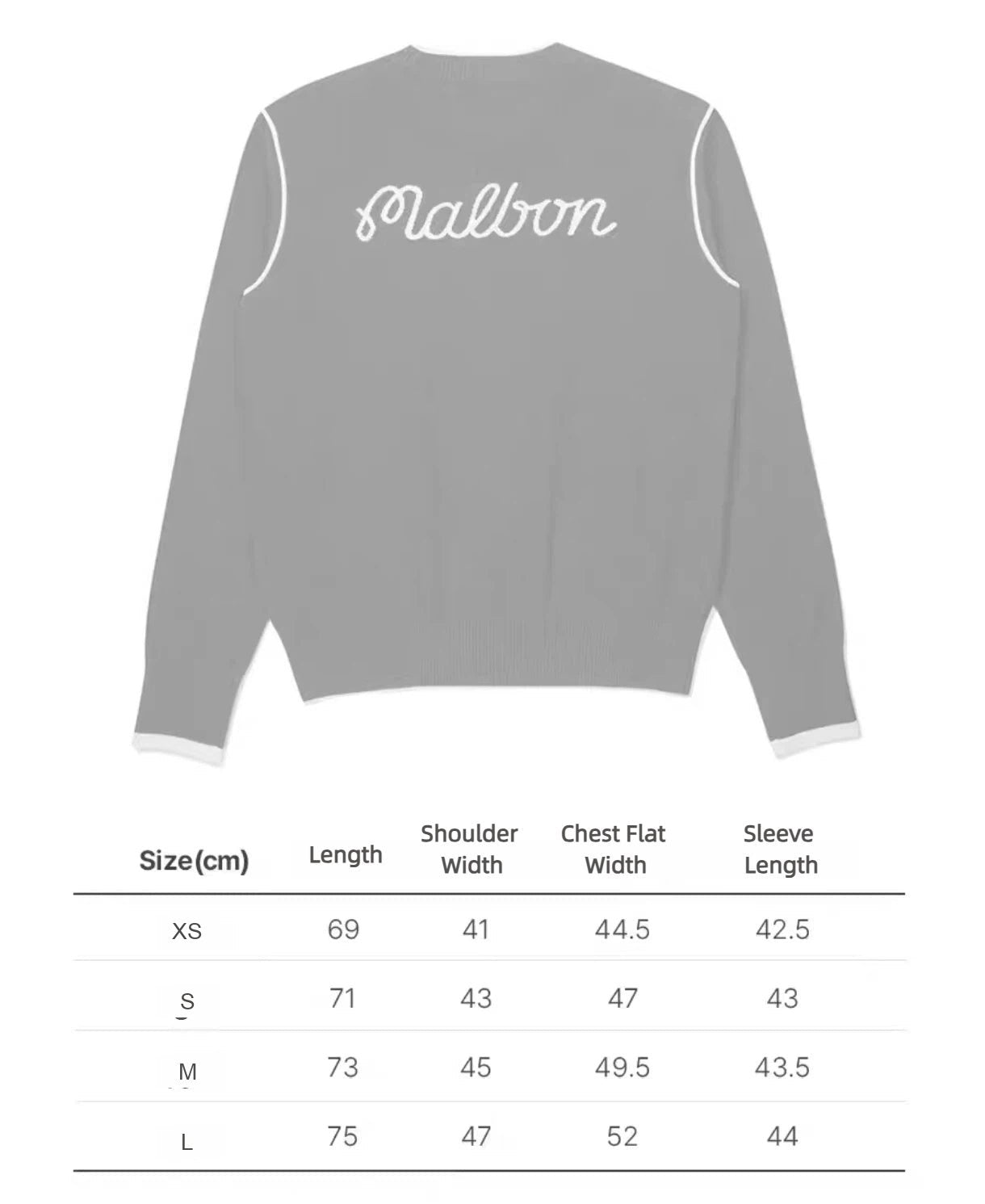 Malbon Studio Seoul Double-Knit Women's Pullover Grey letter size chart
