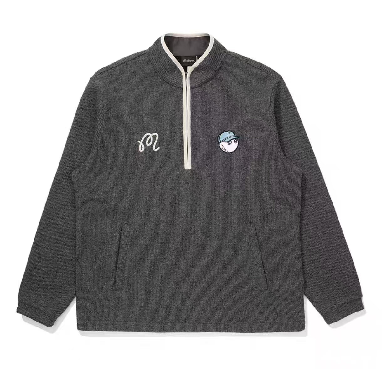 Malbon Grey Quarter Zip Pullover Grey quarter zip golf pullover front view