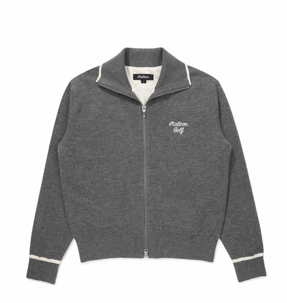 Malbon Preserve Buckets Knit Windbreaker Grey golf apparel front view