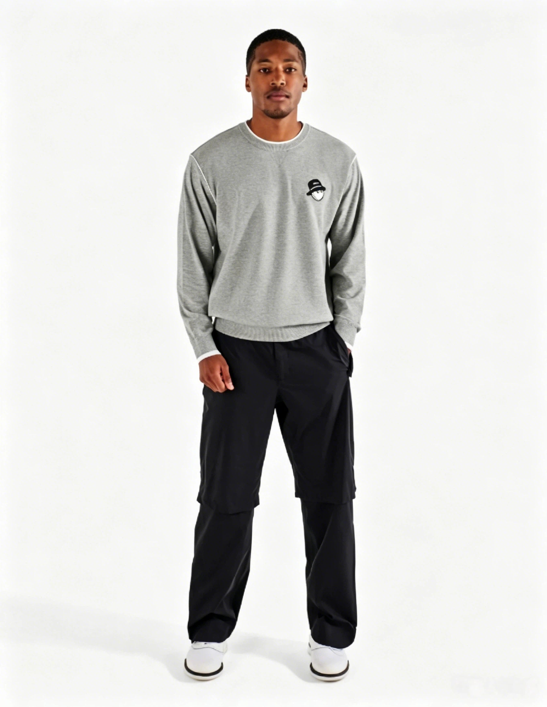 Malbon Studio Seoul Double-Knit Men's Pullover Grey golf pullover front view