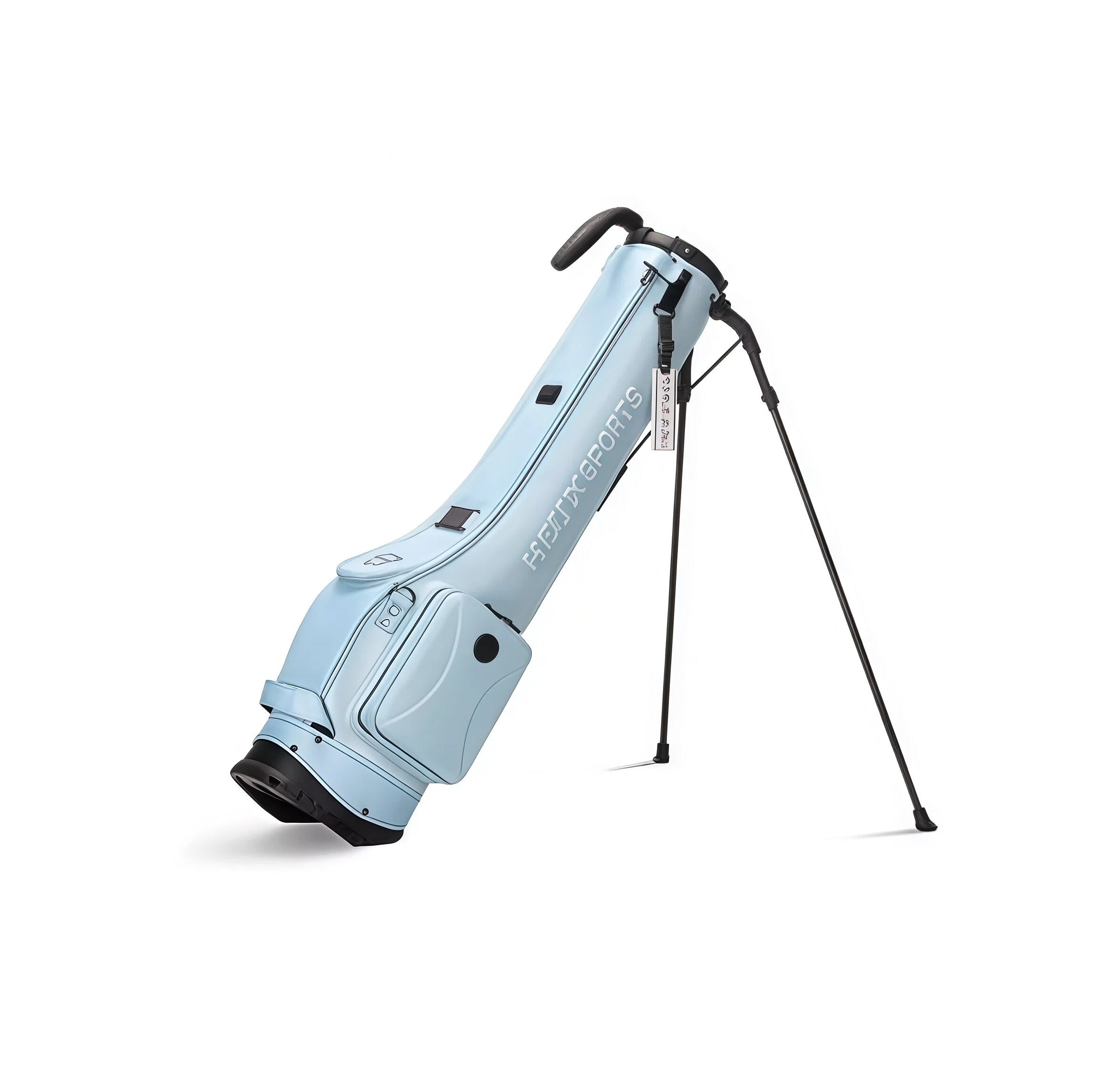 Light blue HELIX B-Series golf stand bag with dual support legs, ergonomic handle, and sleek design for easy transport on the course.