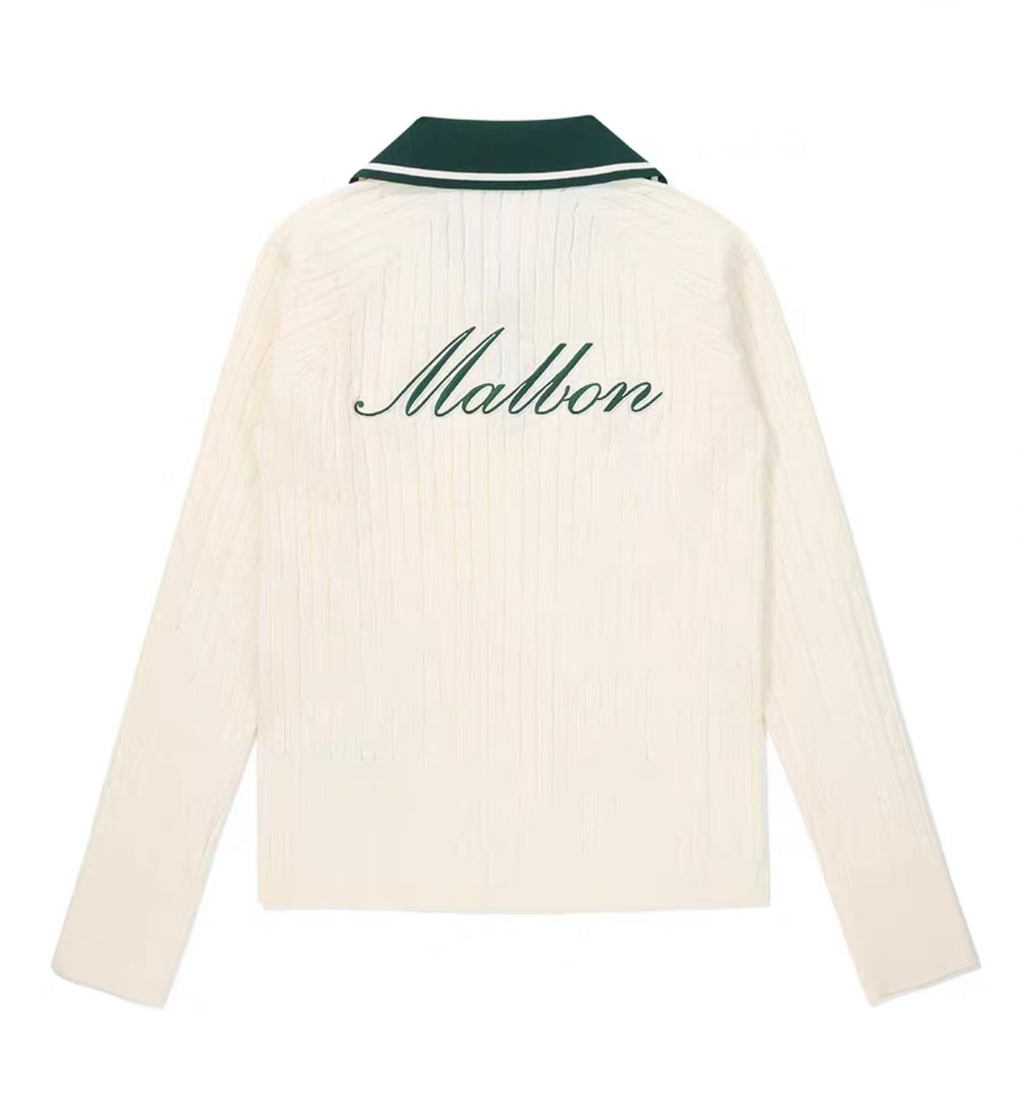Malbon Preserve Point Collar Knit Ivory knit golf top back view
