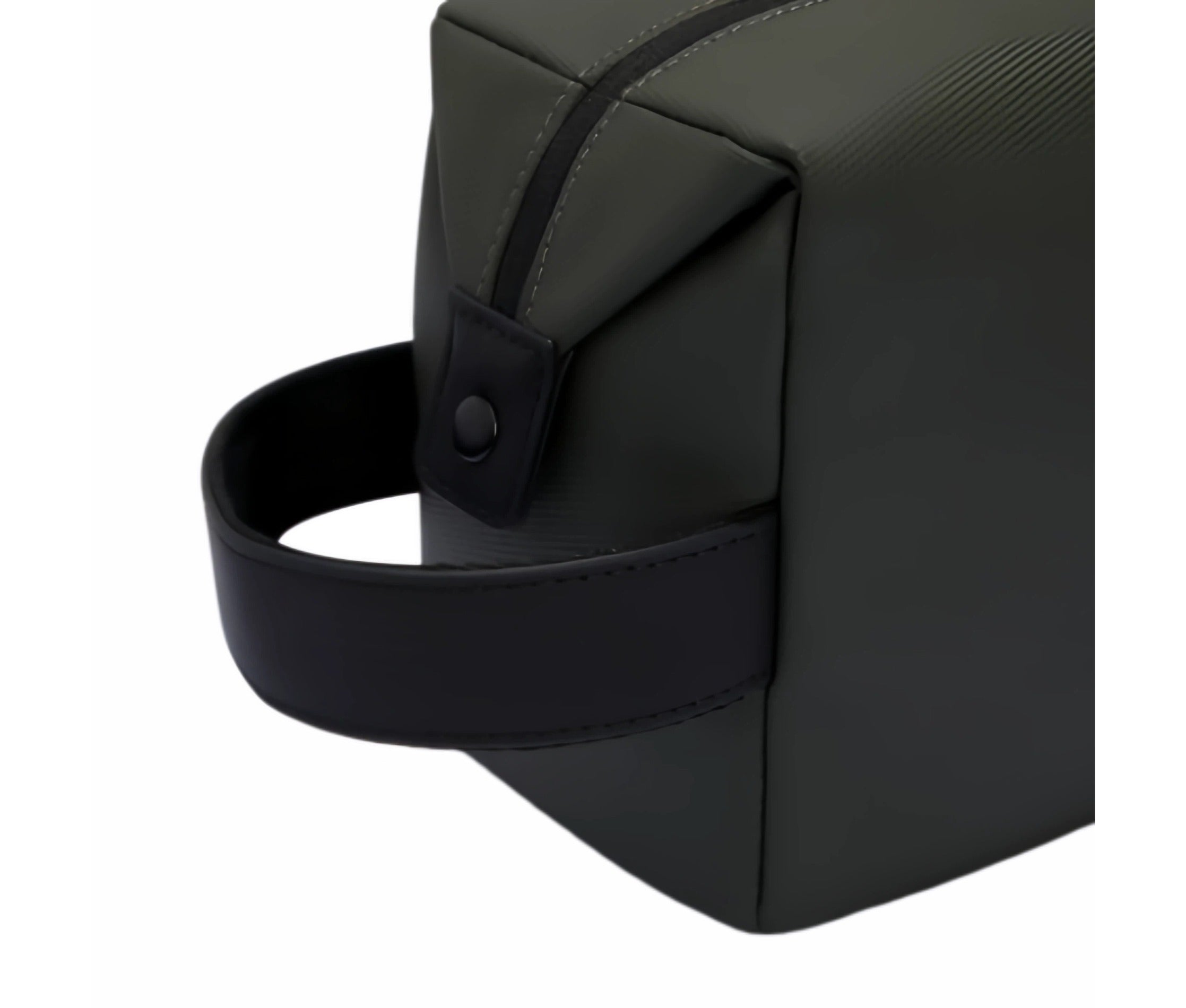  Close-up of Malbon Golf mini handbag wrist strap with reinforced stitching and snap button attachment, showcasing durable construction and high-quality finish