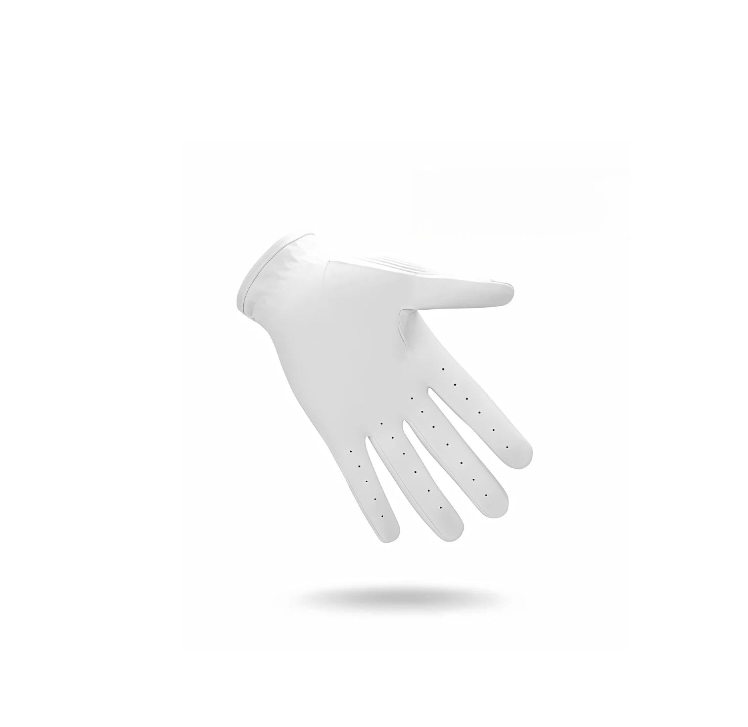 Angled side view of Malbon women's white golf glove highlighting the durable PU material, anti-slip texture, and sleek design for optimal grip and UV protection on the course.