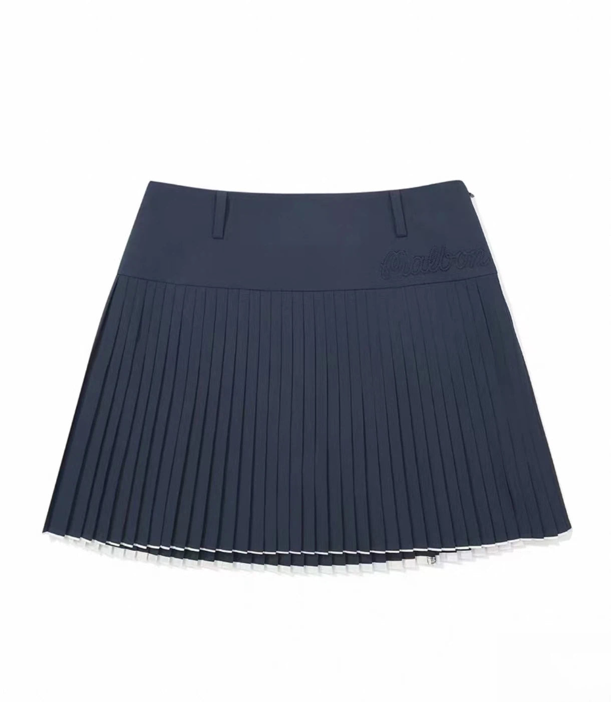 Malbon Studio Seoul Wrap Pleated Skirt Navy Blue pleated golf skirt detail view