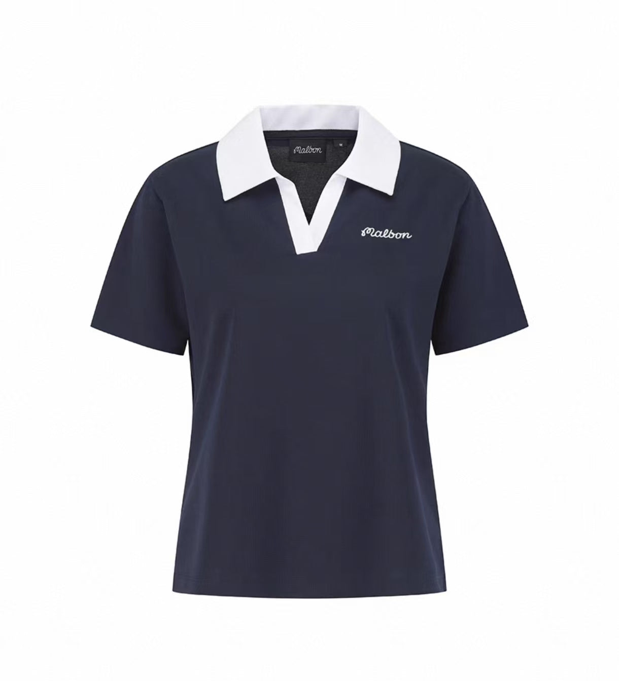 Malbon Women's Slim Fit Breathable Polo Shirt Navy Blue golf polo front view