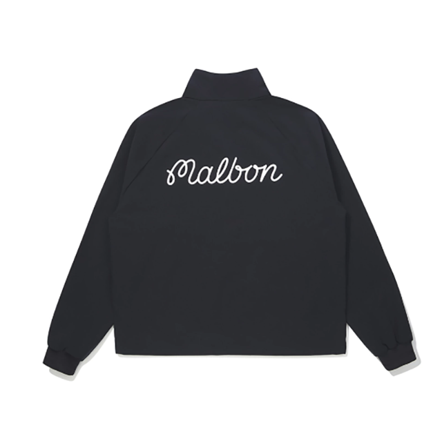 Malbon Women's Lightweight Windproof Stand Collar Jacket Navy Blue golf jacket front view