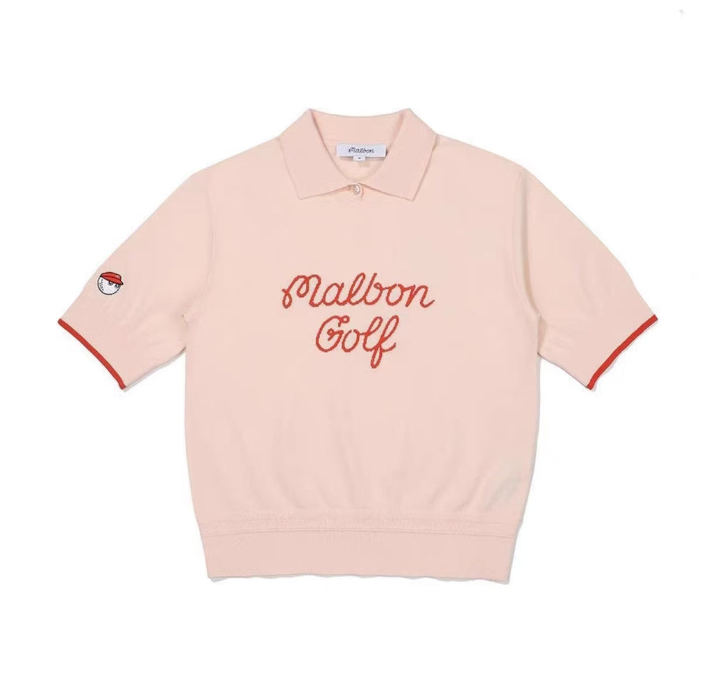 Malbon Women's Embroidered Breathable Golf Polo Pink breathable golf polo front view