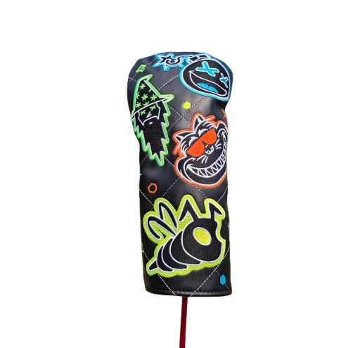 Six-Star Mage golf driver headcover in black with wizard hat, owl and magic wand embroidery, offering stylish protection for driver clubs.