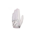 TaylorMade men's golf glove in white with silver accents, featuring a breathable design, anti-slip palm, and the TaylorMade logo on the wrist strap for superior grip and comfort.