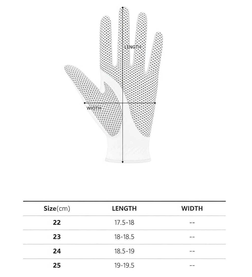 Size reference chart for TaylorMade men's golf gloves, illustrating how to measure hand length and width in centimeters to ensure the perfect fit for sizes 22 to 25.