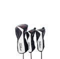 Titleist D-917 golf driver headcover in black and white leather, showcasing red stitching details and the iconic Titleist logo, providing durable protection for your driver club head.
