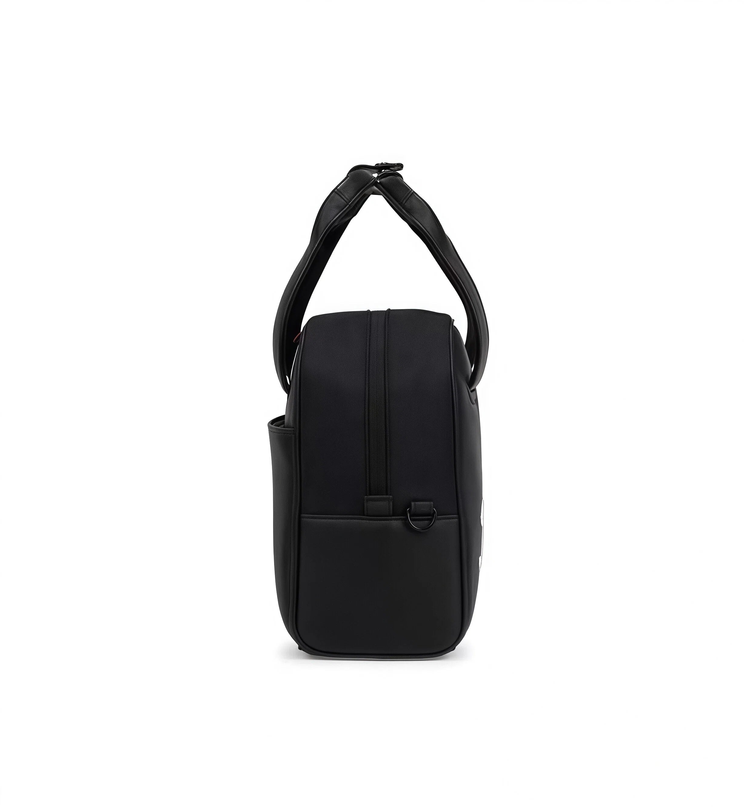 Back view of the black Titleist mini golf gear bag with dual handles and side pocket. Sleek, structured design with red trim and durable construction.