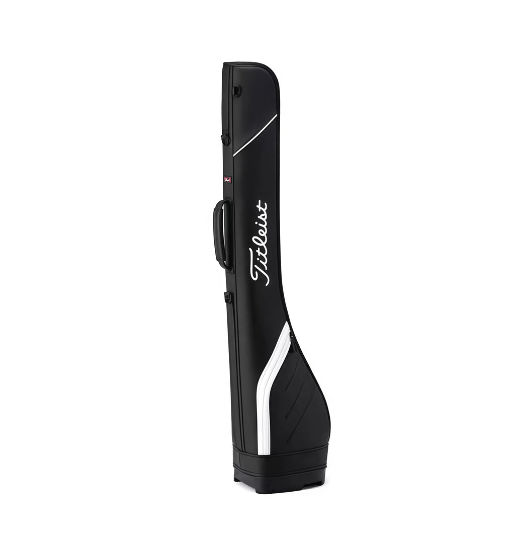 Black golf bag with Titleist logo on a white background