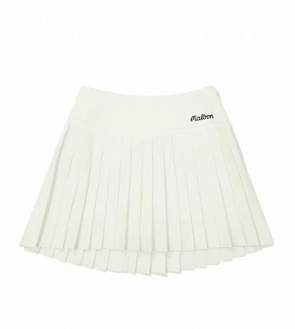 Malbon Women's Pleated A-Line Golf Skort With Shorts White golf skort detail view