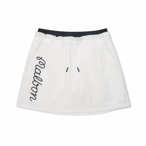 Malbon Studio Seoul Pintuck Flared Skirt White golf skirt front view
