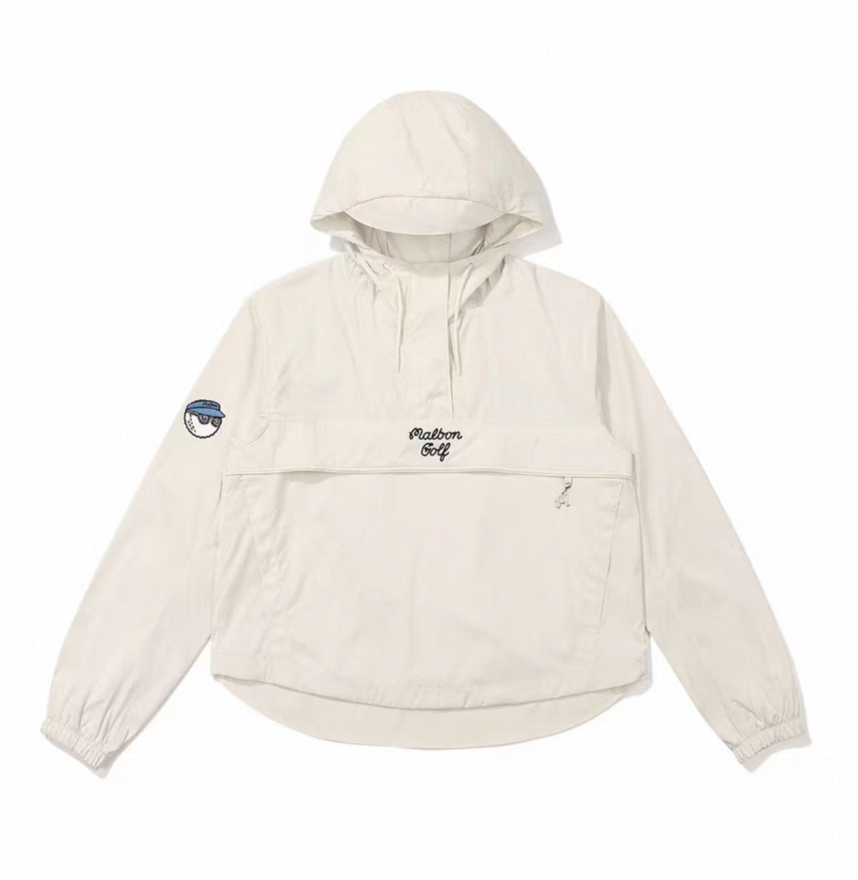 White Malbon women's quarter-zip hooded golf wind jacket front view