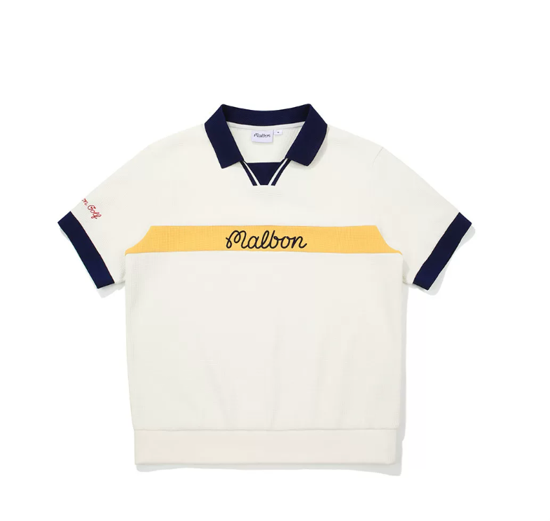 White Malbon men's high stretch breathable golf polo front view