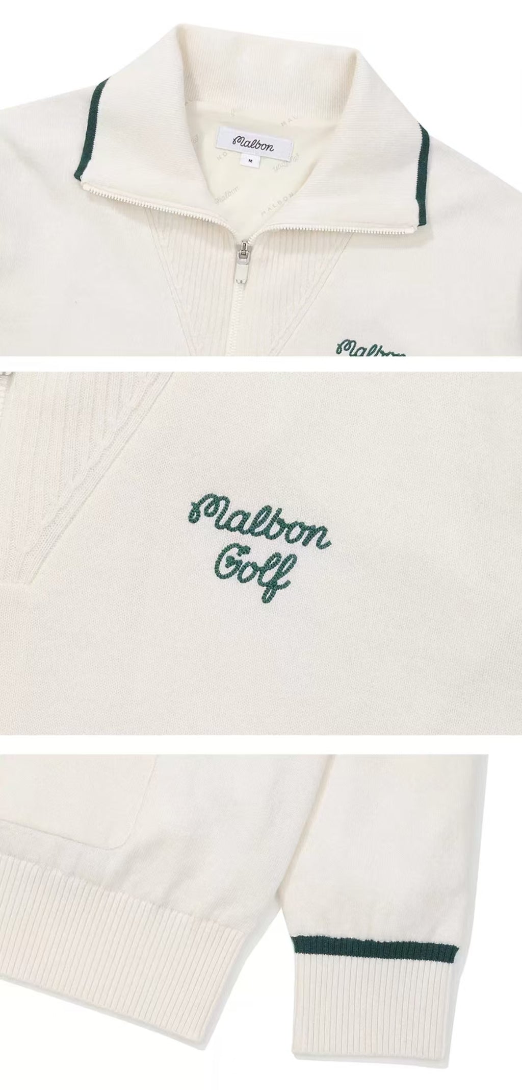 Malbon Preserve Buckets Knit Windbreaker White golf apparel collar and chest detail
