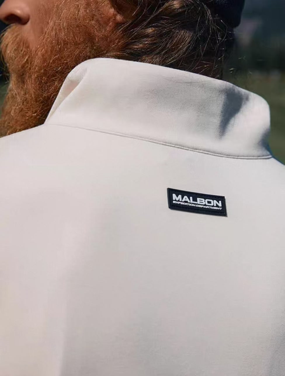 Malbon Contrast Quarter Zip Pullover White quarter zip golf pullover model-worn view