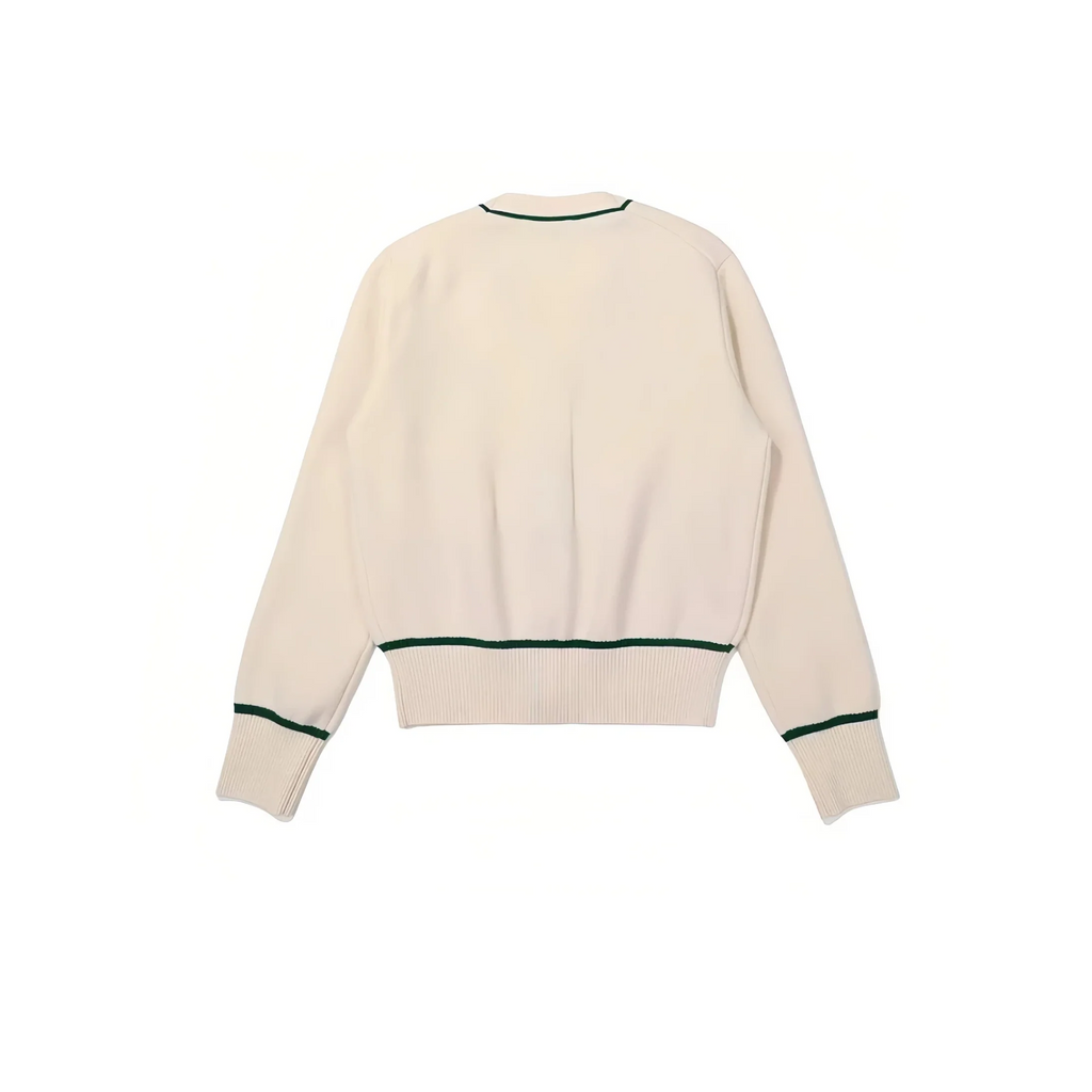 Malbon Women Golf Knit Sweater Jacket Warm Casual Outerwear Beige back view