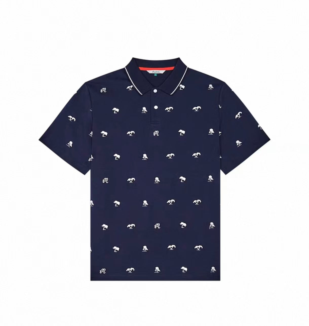 Malbon men's Korean Style Lightweight Athletic Golf Polo in Navy Blue, front view