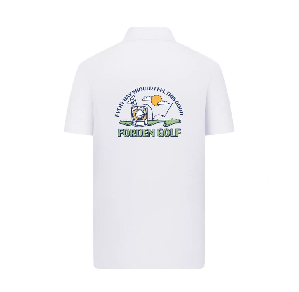 Forden Golf Men’s White Loose Graphic Print Polo Shirt in White - product view