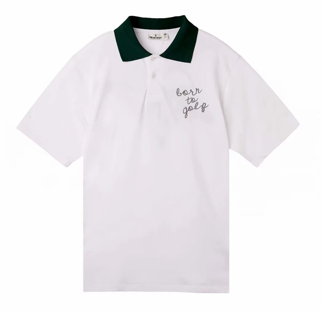 Devereux White heart-print golf polo front product view
