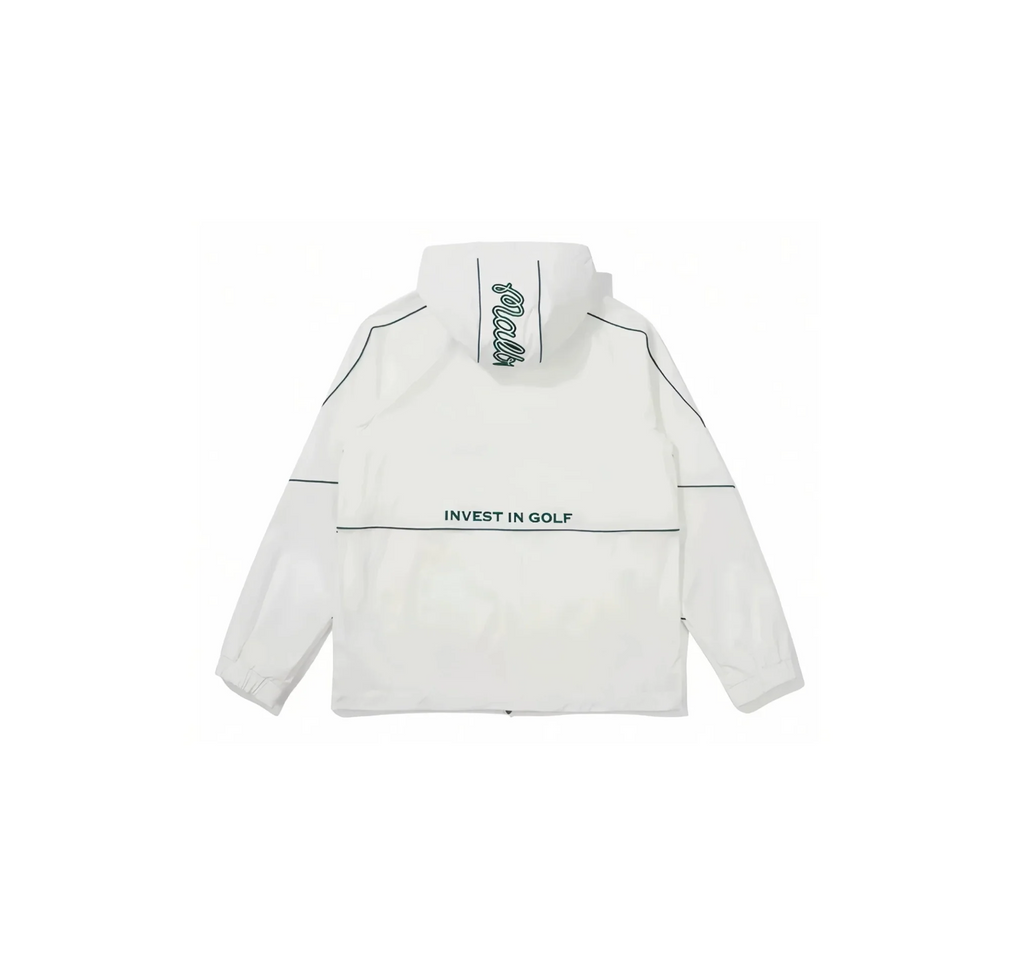 Malbon Men Golf Hooded Jacket Detachable Cap Casual Sport Outerwear 2025 White back view