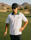Devereux Golf Men’s Summer Color Block Green Collar Polo Shirt in White - product view
