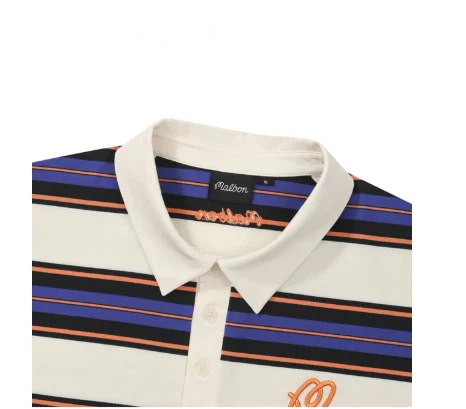 Malbon Golf Striped Polo Shirt Men Women Casual Sport Tee Blue collar and logo detail
