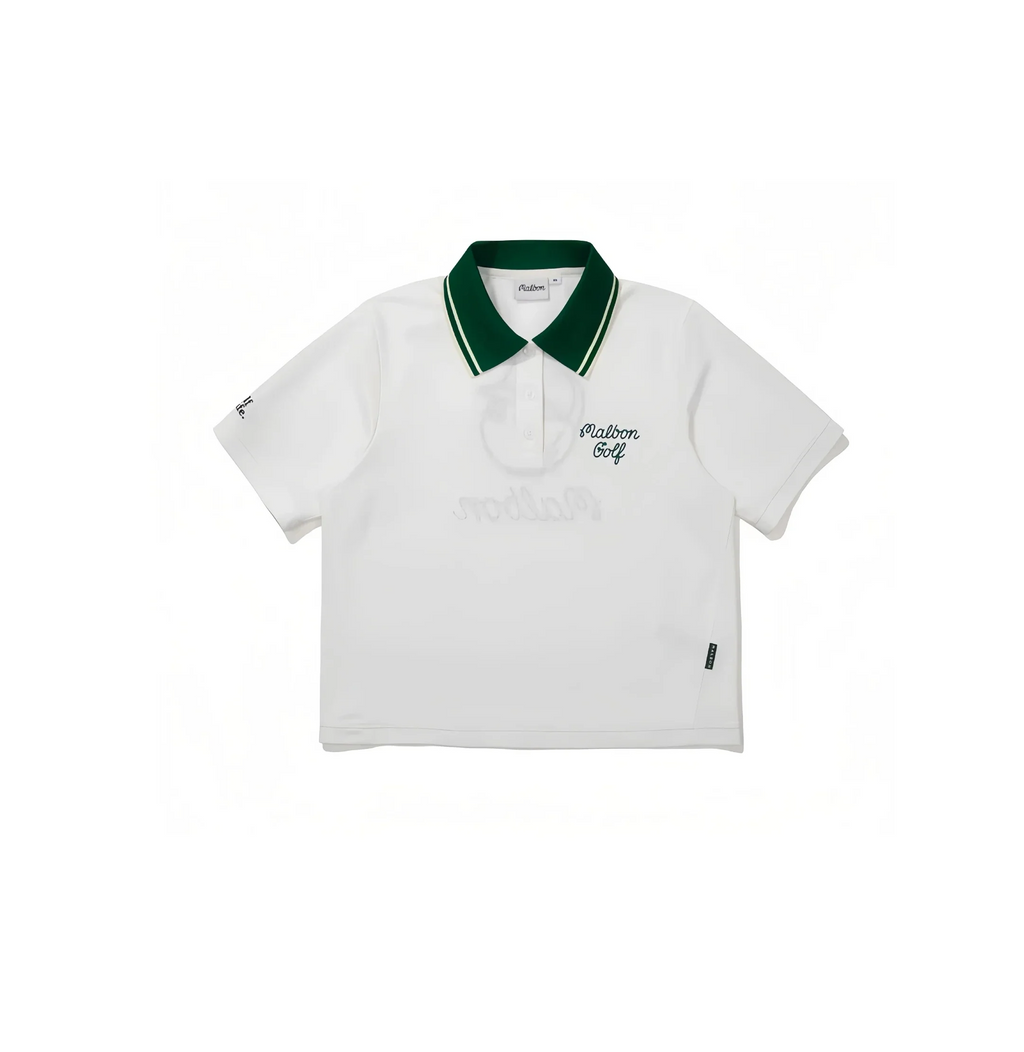 Malbon Women Golf Polo Shirt Casual Sports Collar Tee White front view