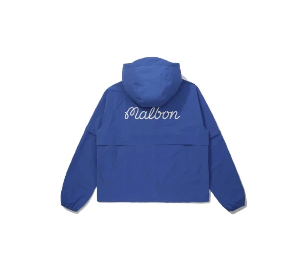 Malbon Women Golf Jacket Detachable Sleeve Hooded Windbreaker Blue back view