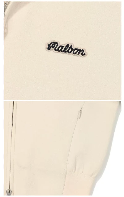 Malbon Women Golf Zip Jacket Casual Outerwear Beige women's golf zip jacket collar and logo detail