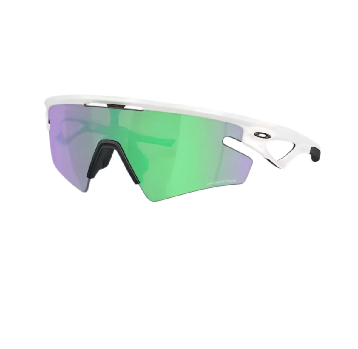 Oakley Sphaera Strike sunglasses with white frame and green-purple shield lens
