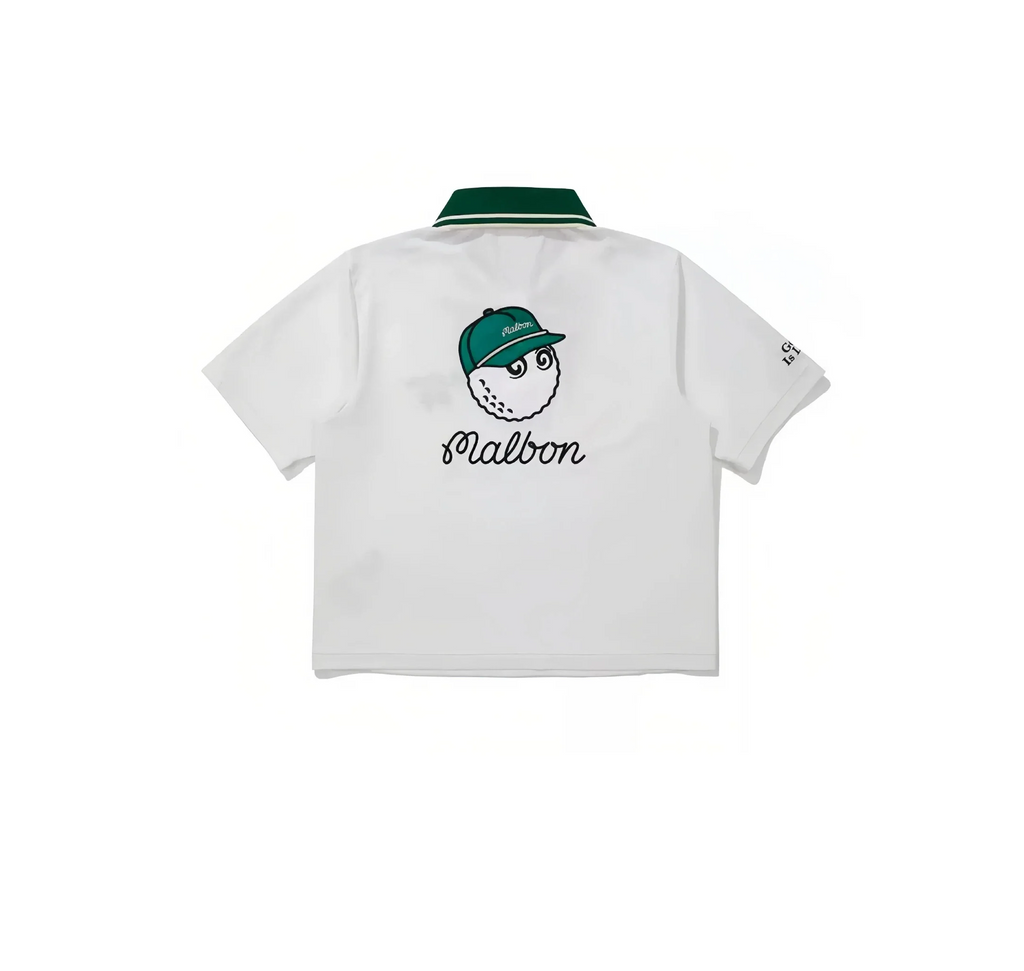 Malbon Women Golf Polo Shirt Casual Sports Collar Tee White back view