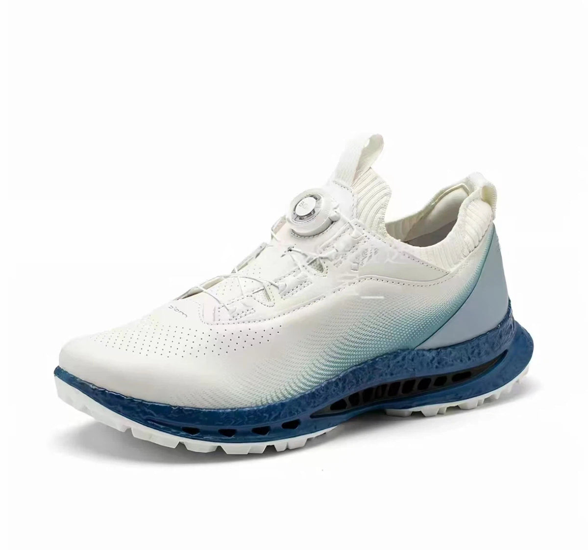 men’s 2026 cushioned golf shoes in White & Blue, side profile