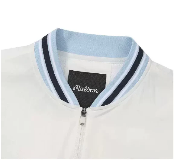 Malbon Men's Golf Zip Jacket - Breathable Sport Outerwear White collar and logo detail