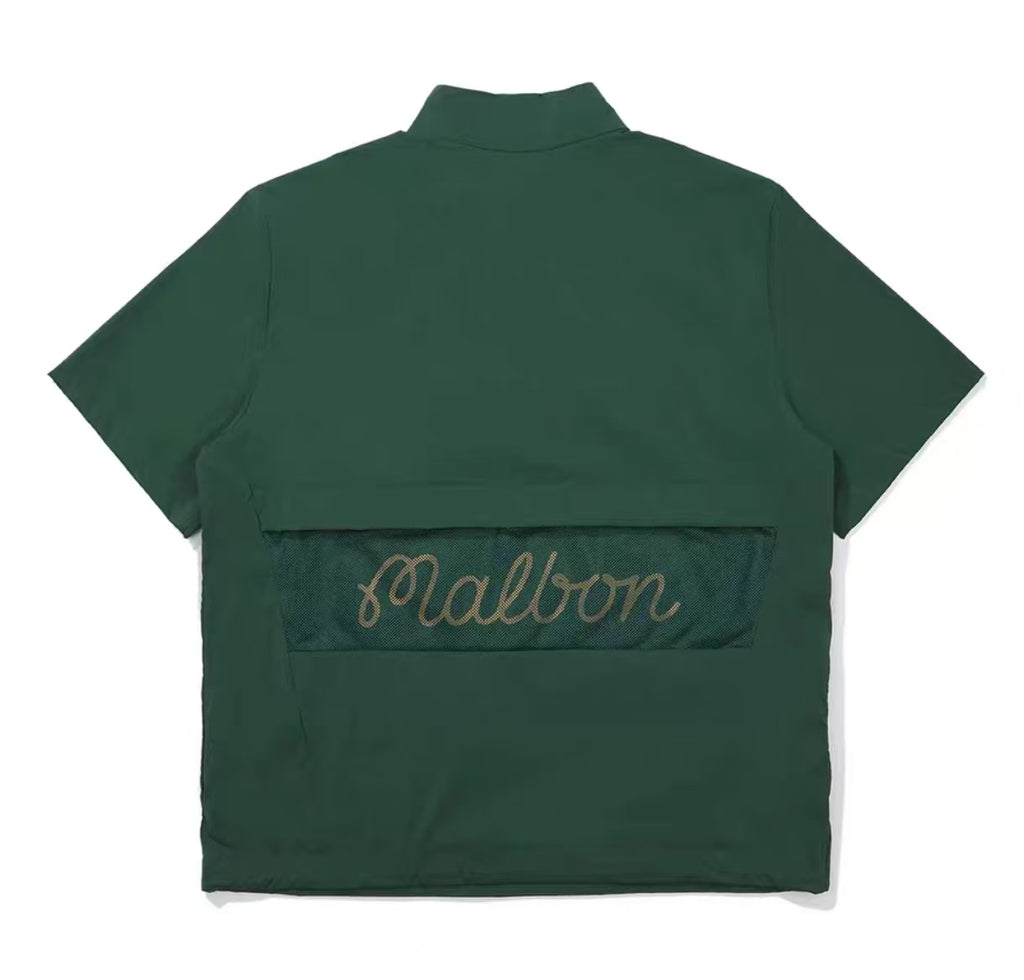 Malbon Unisex Quarter-Zip Golf Polo Shirt Green quarter zip golf polo shirt back view