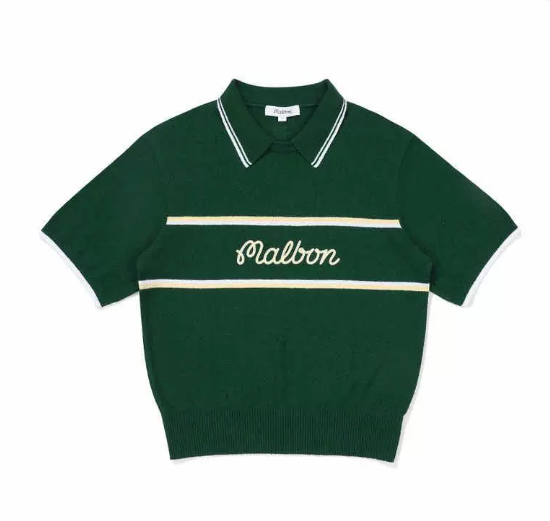 Malbon women's green striped golf polo front view